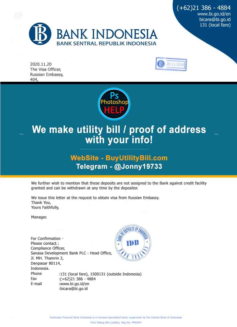 Indonesia Fake Bank Statement Fake Utility bill